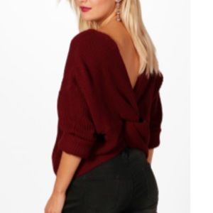 Burgundy open back sweater -Boohoo